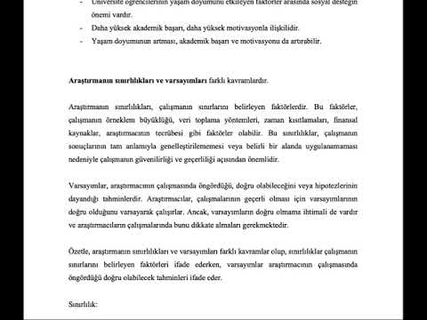 Tezin bölümlerinden Varsayımlar ve sınırlılıklar ne anlama gelir?