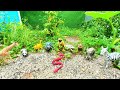 Mencari lalu mendapatkan hewan dan dinosaurus mainan macan tutul, kambing, mosasaurus, kucing lucu.