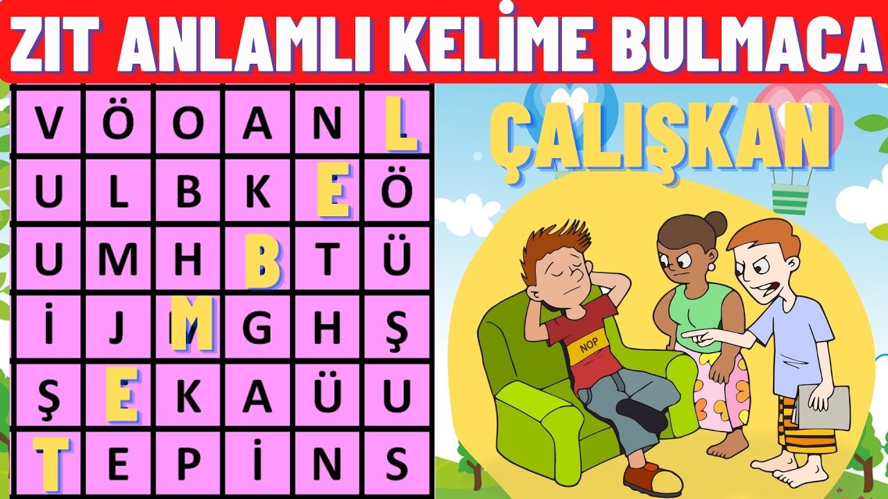 Zıt anlamlı kelimeler. Kare kelime bulmaca. Karşıt anlam. İlkokul