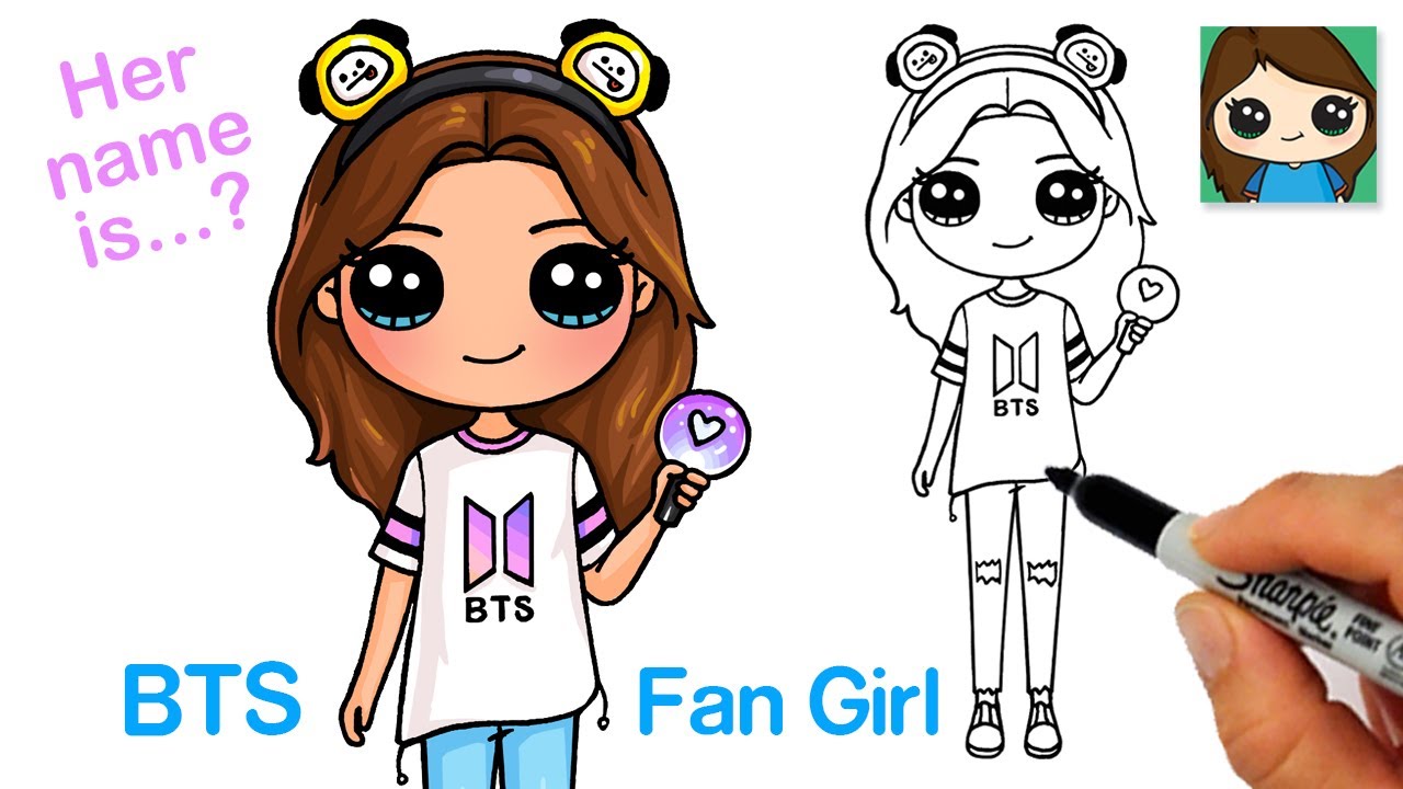 How to Draw a Cute BTS Fan Girl 🤩 - YouTube