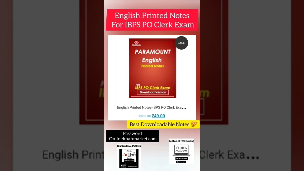English Printed Notes for IBPS PO Clerk Exam