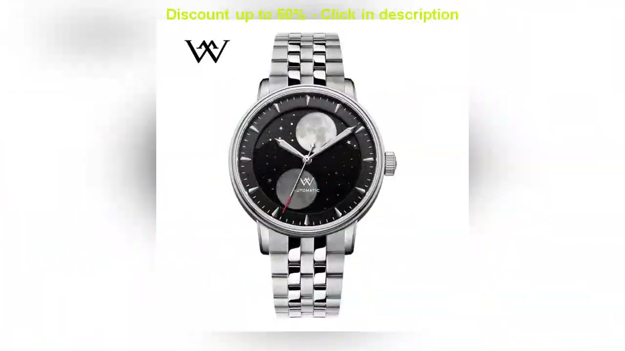 WM Watch Welly Merck Automatic Mechanical Watches Men Lunar Moon Phase Sapphire Waterproof