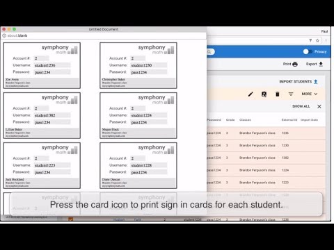 Student Login Cards Symphony Math