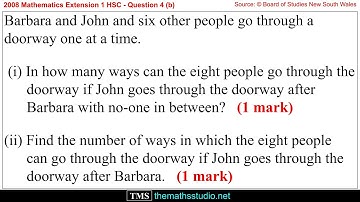 2008 Maths Extension 1 HSC Q4b Find number of ordered arrangements with restrictions / conditions