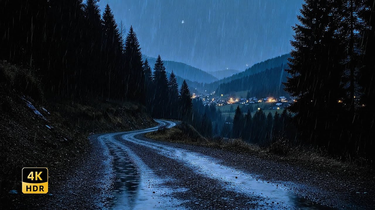 Уютный дождь с огнями далёкой деревни | Расслабляющие звуки дождя для сна и медитации