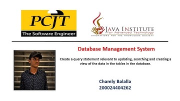 Create a query statement relevant to updating, searching and creating a view of the data in the...