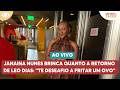 Janaina Nunes brinca com Leo Dias: "Te desafio a fritar um ovo" | Melhor da Tarde
