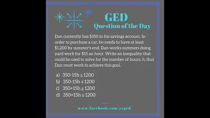 GED QOD: Writing Inequalities from a Word Problem Example