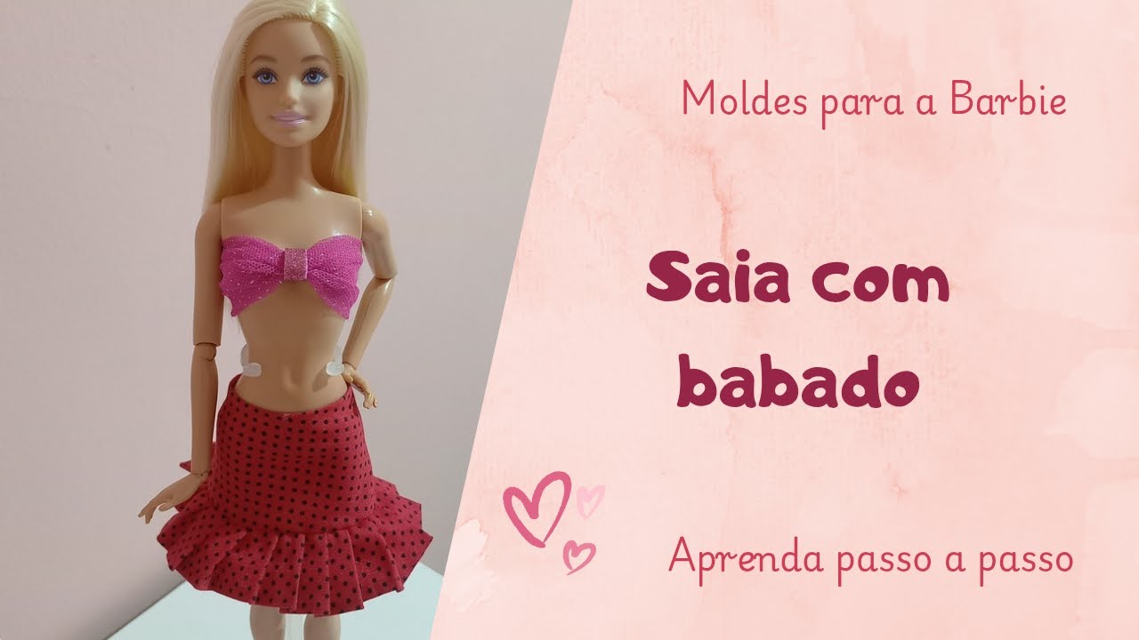 Como desenhar moldes para a Barbie | Saia com babado | Look completo #barbie #patrones #costura