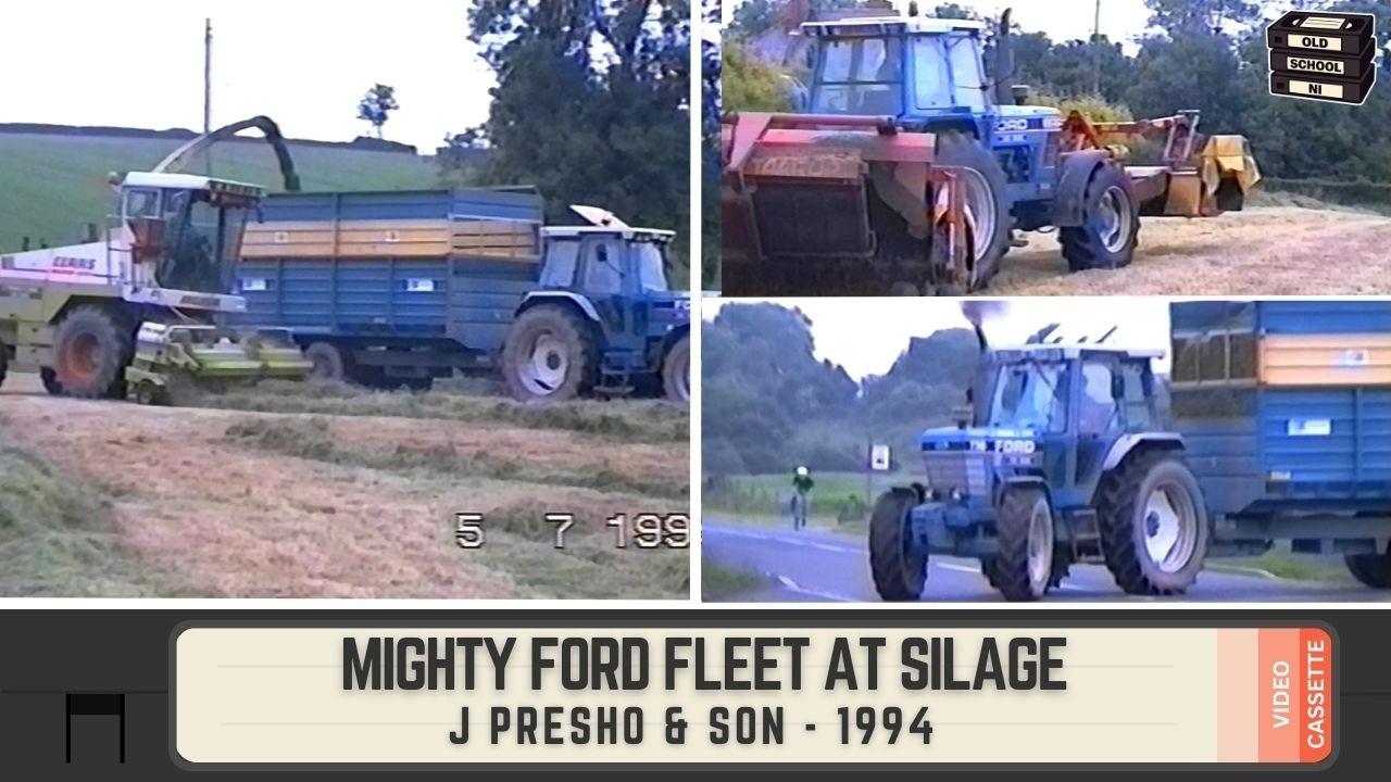 Claas Mega 695, Ford 8210/7710 with Kanes - Caterpillar 428 digger on the pit (J Presho, Ards 1994)