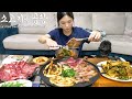 Real mukbang grilled beef  beef intestines ft soju  korean spicy noodle recipe