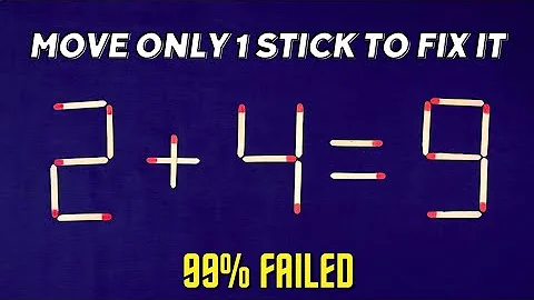 Move only 1 stick to make the equation correct | Matchstick puzzle 2+4=9