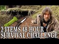 48 Hour Survival Challenge with 2 Items | Bushcraft Heated Moss Bed and Grass Blanket