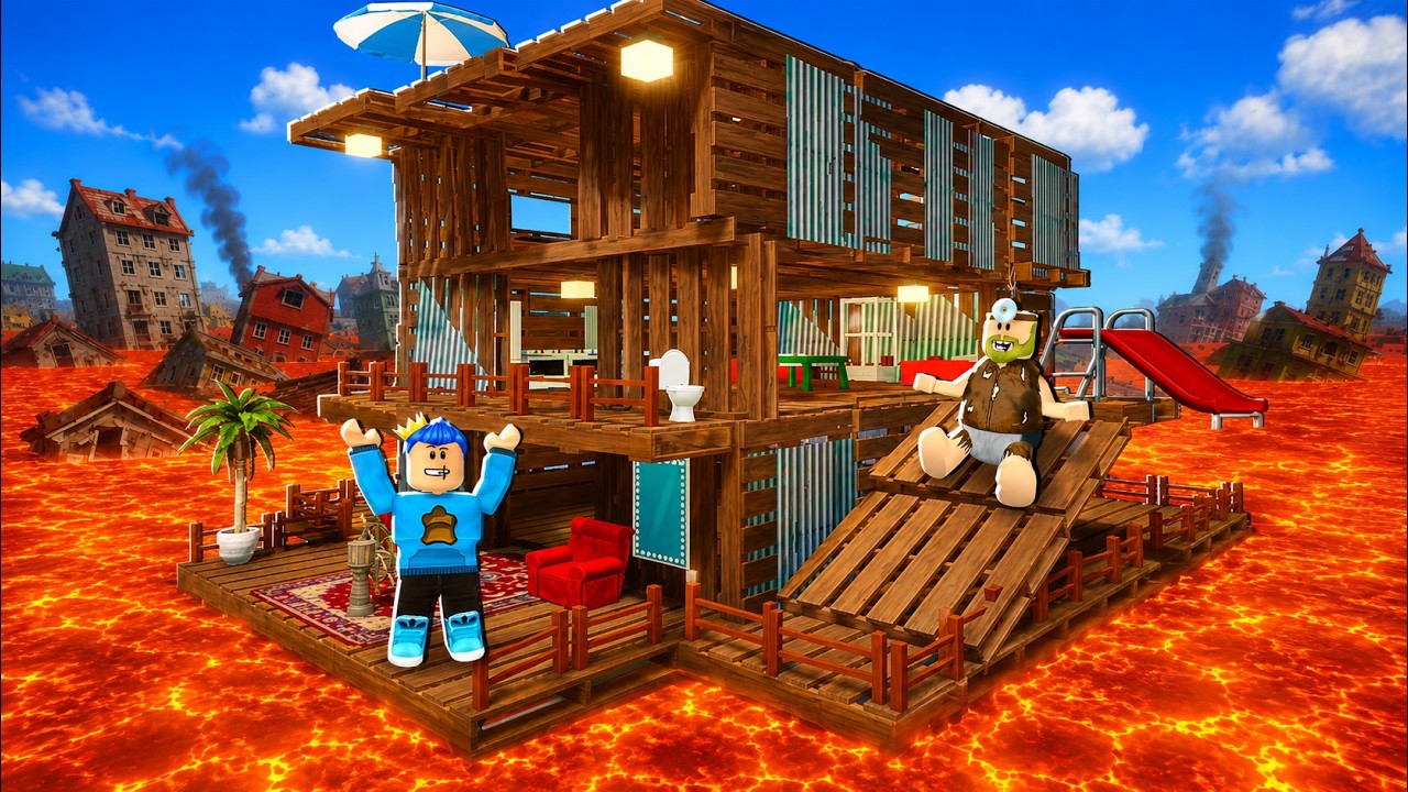 AKU BUAT RUMAH 3 LANTAI YANG AMAN DARI BANJIR LAVA LETUSAN GUNUNG BERAPI ROBLOX!! KOTA HANCUR!!