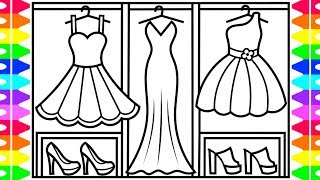 How to Draw DRESSES for Kids 👗💜💖💛Dress Drawing for Kids | Dress Coloring Pages for Kids