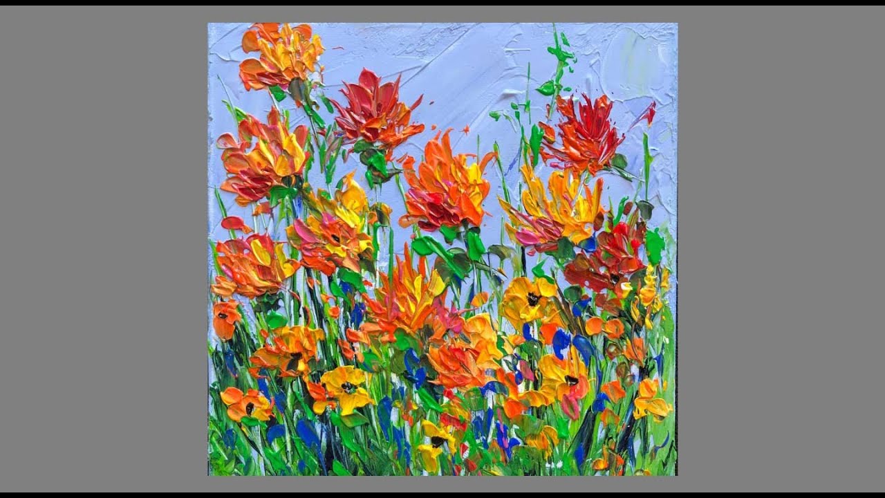 Acrylic Autumn Flowers palette knife painting YouTube