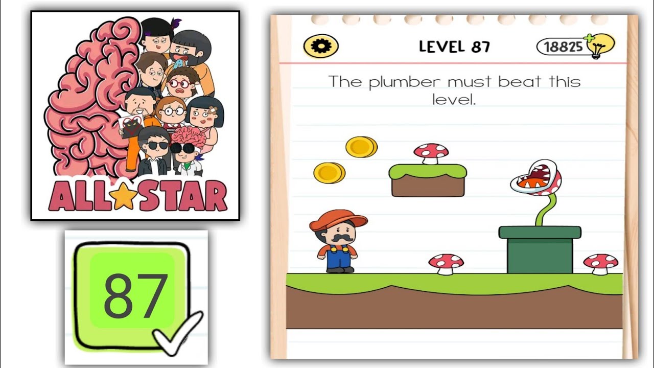 Brain test All Star level 87 the plumber must beat this level - YouTube