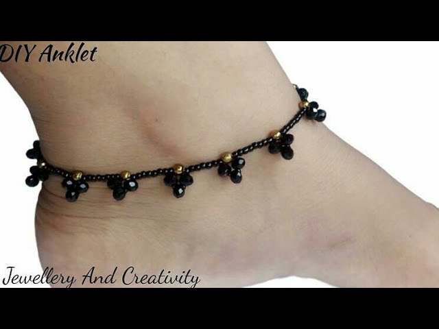 Black Swarovski Crystal Anklet, Black Crystal Gold Chain Anklet– Jewelry By  Tali