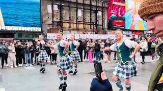 European girls dance in Times Square