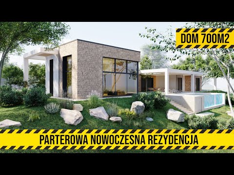 Nowoczesna rezydencja parterowa o powierzchni 600m2 nad jeziorem. Projekt dom indywidualny w Polsce.