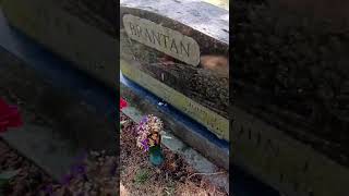 'John' US Veteran military plaque on back, name in the clouds of heaven in cemetery