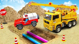 Rescue construction vehicles out of project under repair | Police toys car story | Mega Trucks