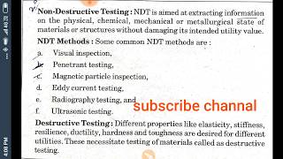 Explain non destructive testing ,NDT methods and Destructive testing
