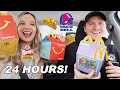 LETTING THE PERSON IN FRONT OF US DECIDE WHAT WE EAT FOR A DAY! // 24 HOUR DRIVE THRU CHALLENGE