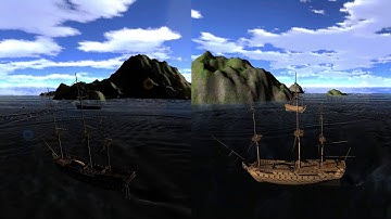 Split screen sailing ship game (OpenGL graphics demo)