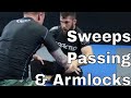 Chasing Butterfly Guard Sweeps and North South Armbars (Chewjitsu Rolling)