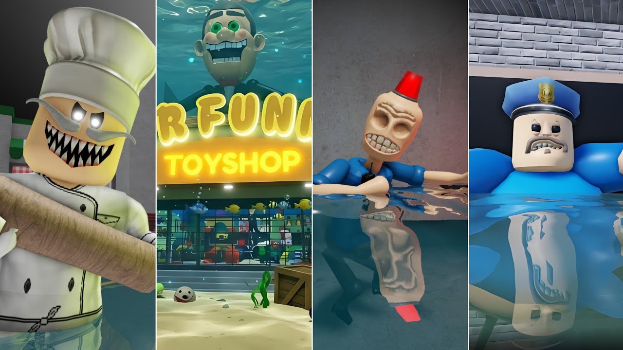 UNDERWATER PAPA'S PIZZERIA, MR FUNNY TOYSHOP, SIREN COP'S PRISON, BARRY PRISON ROBLOX OBBY