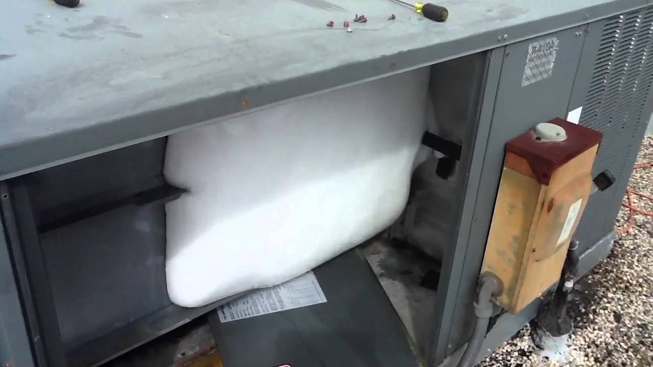 Frozen Coil; Total Block of Ice on Package AC Unit - YouTube
