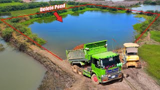 Start a new project!! Bulldozer KOMATSU D41PX And Dump Truck 15Ton ​Pouring Soil Delete Deep Pond​​