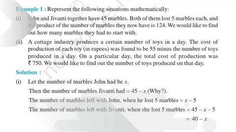 chapter-4 | class-10 | Quadratic Equations | Example-1|Represent the following situations mathemati