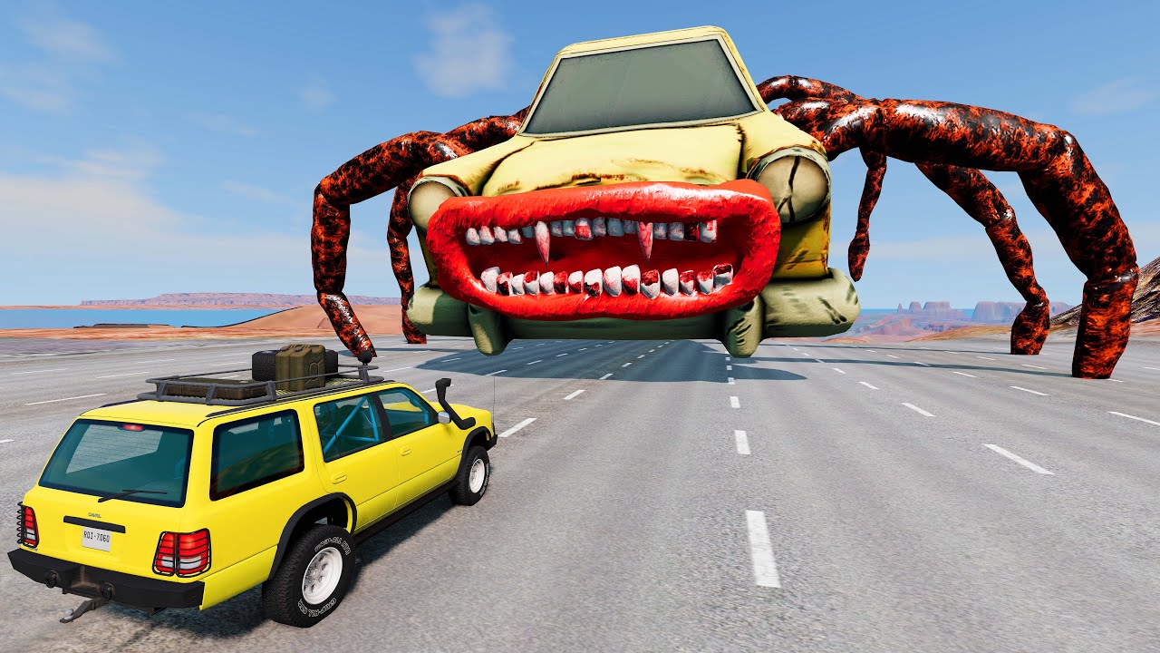 Cars Mega Ramp Jump with CAR EATER & BUS EATER (SCP-2086) & HOUSE HEAD ...