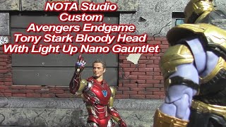 NOTA Studio  Avengers Endgame Tony Stark Bloody Head With Light Up Nano Gauntlet Unboxing & Review