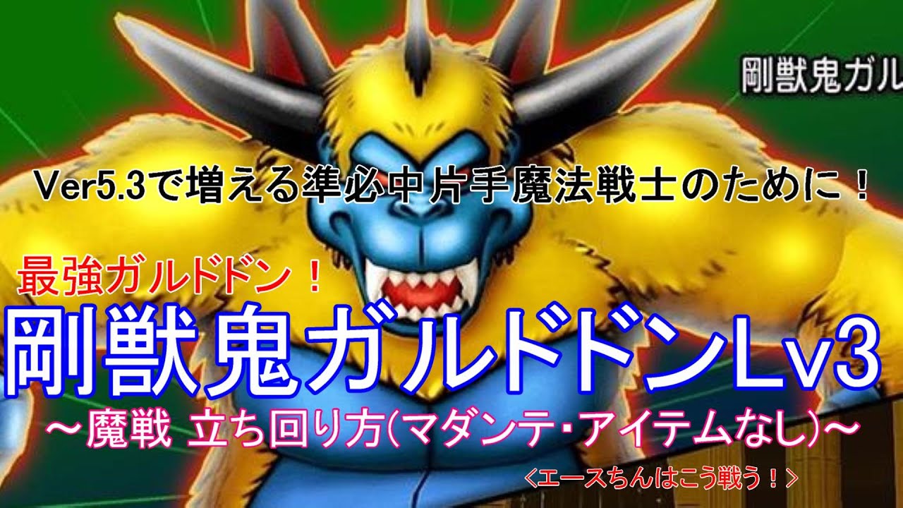ドラクエ10 剛獣鬼ガルドドン 片手剣準必中 魔法戦士立ち回り方 マダンテ アイテムなし Youtube