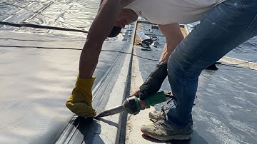 HDPE Using hot gun to tack liner to embedded channel