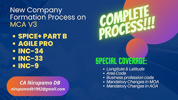 New Company Formation Process on MCA V3 | Complete Process | SPICE+ PART B-AGILE PRO-INC34-INC33
