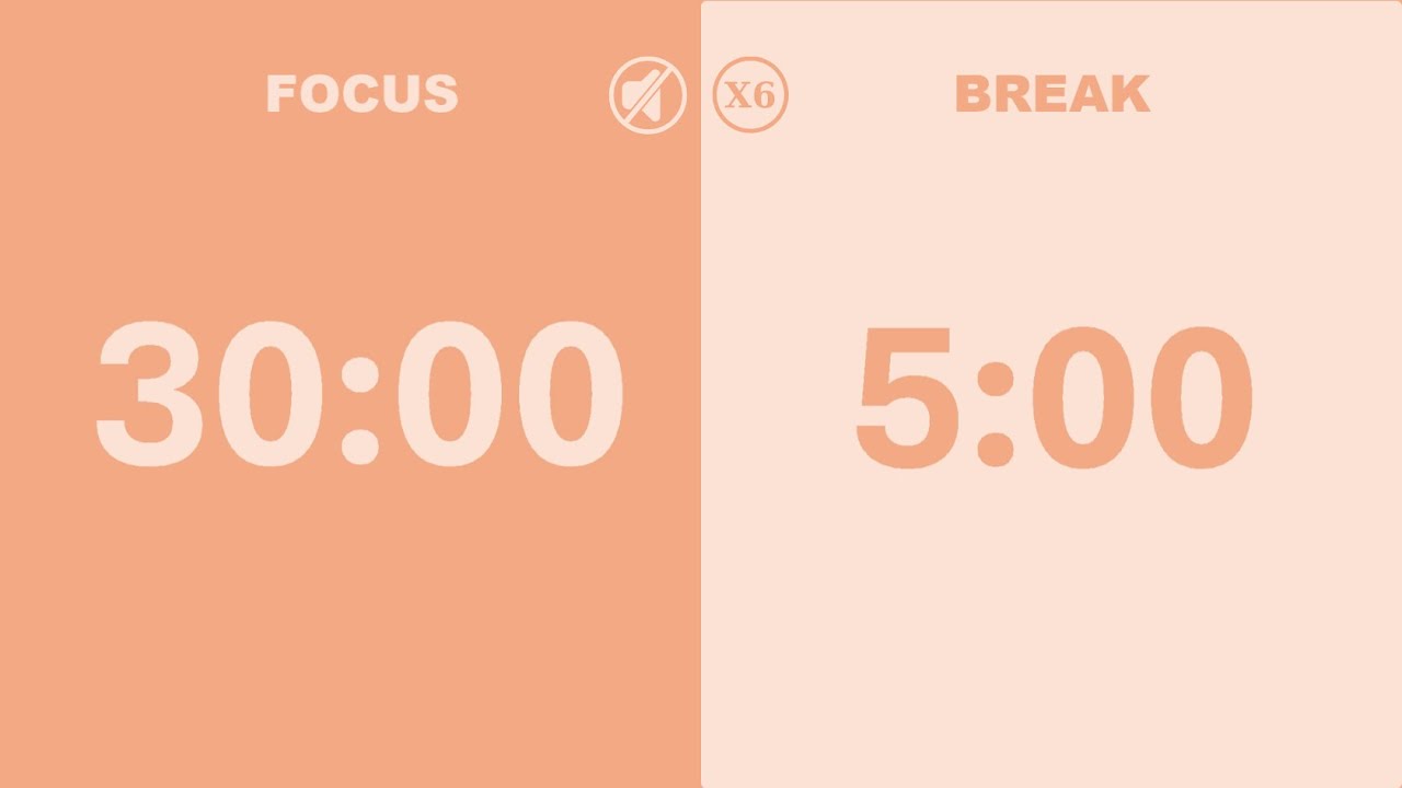 30/5 Pomodoro Timer - 3,5 Hours | 6 x 30 min | No music | Studay ...