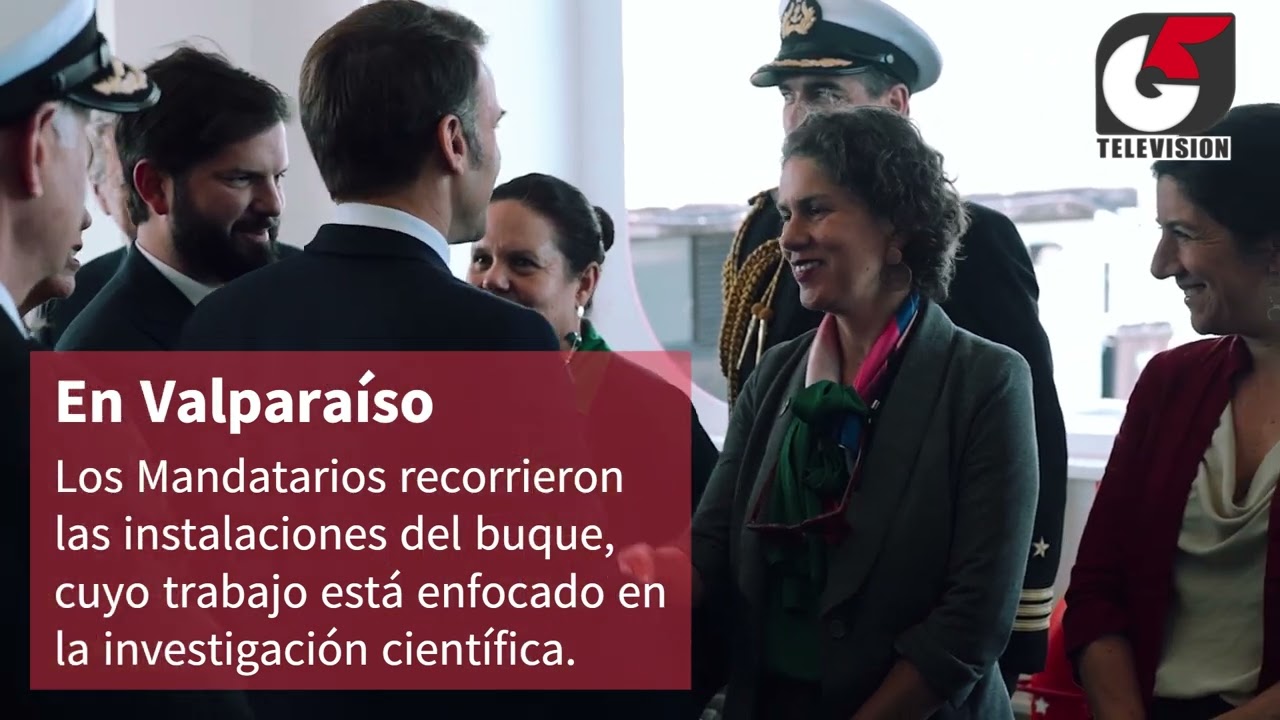 Boric y Macron visitan buque rompehielos Almirante Viel. Mandatario francés respaldó a Valparaíso