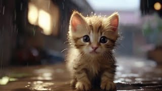 😺 cute kitten was caught in the rain - poor cute kitten - nature sound rain 💦