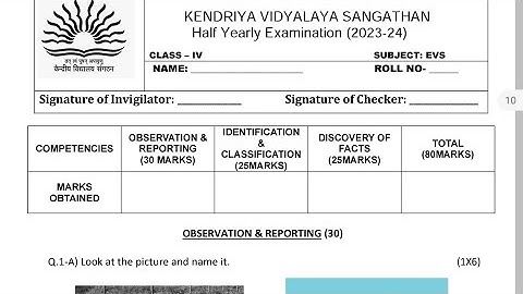 Half Yearly Exam Question Paper / Class-4 EVS /CBSE Exam Paper For Kendriya Vidyalaya Students