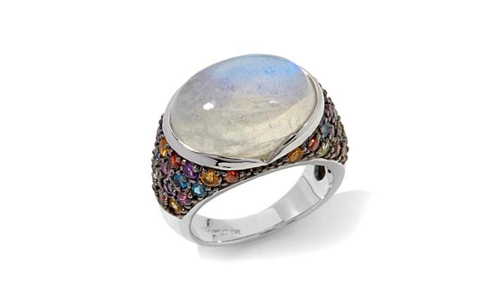 Colleen Lopez Rainbow Moonstone and Multigem Ring - YouTube
