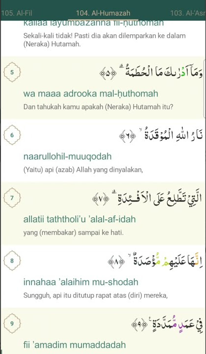 Q.s Al-Humazah, Latin dan Terjemahan
