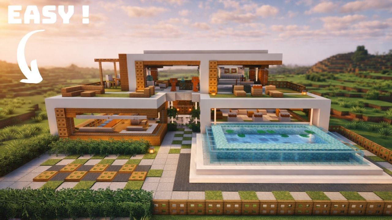 How to Build a Large Modern House in Minecraft | Full Tutorial