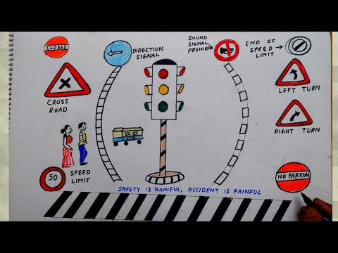 How to Draw City Road Safety Drawing for Kids in Pencil - YouTube