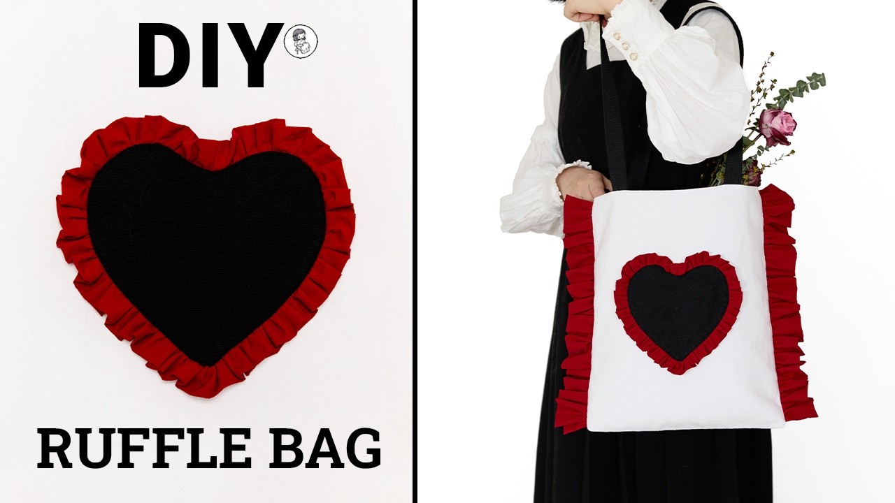 DIY Heart Tote Bag with Ruffles | Как сшить сумку-тоут с оборками | DIY сумка с сердцем