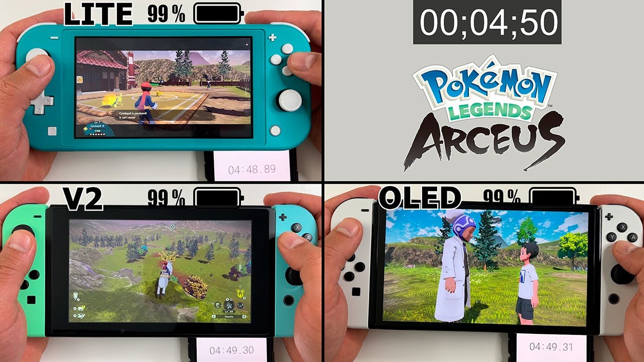 Battery Life of Pokémon Legends: Arceus - Nintendo Switch LITE vs. Standard  vs. OLED 