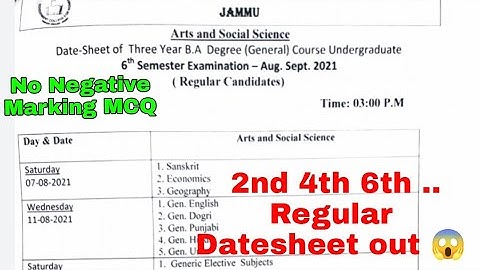 College 2nd 4th 6th sem Regular datesheet out Exam start 8 aug sa ...